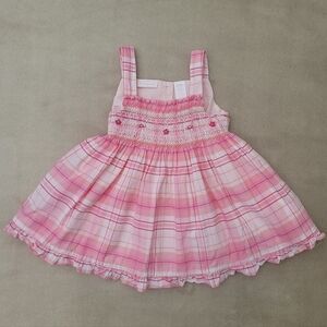 First Impressions Girl Pink/White Plaid Smocked Sleeveless Dress Size 24 Months